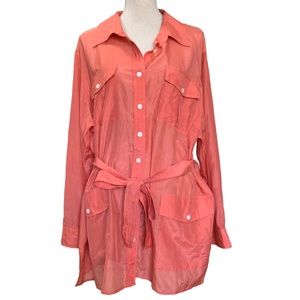 Lauren Ralph Lauren Cotton Silk Blend Belted Button Down Tunic Shirt Size 3X